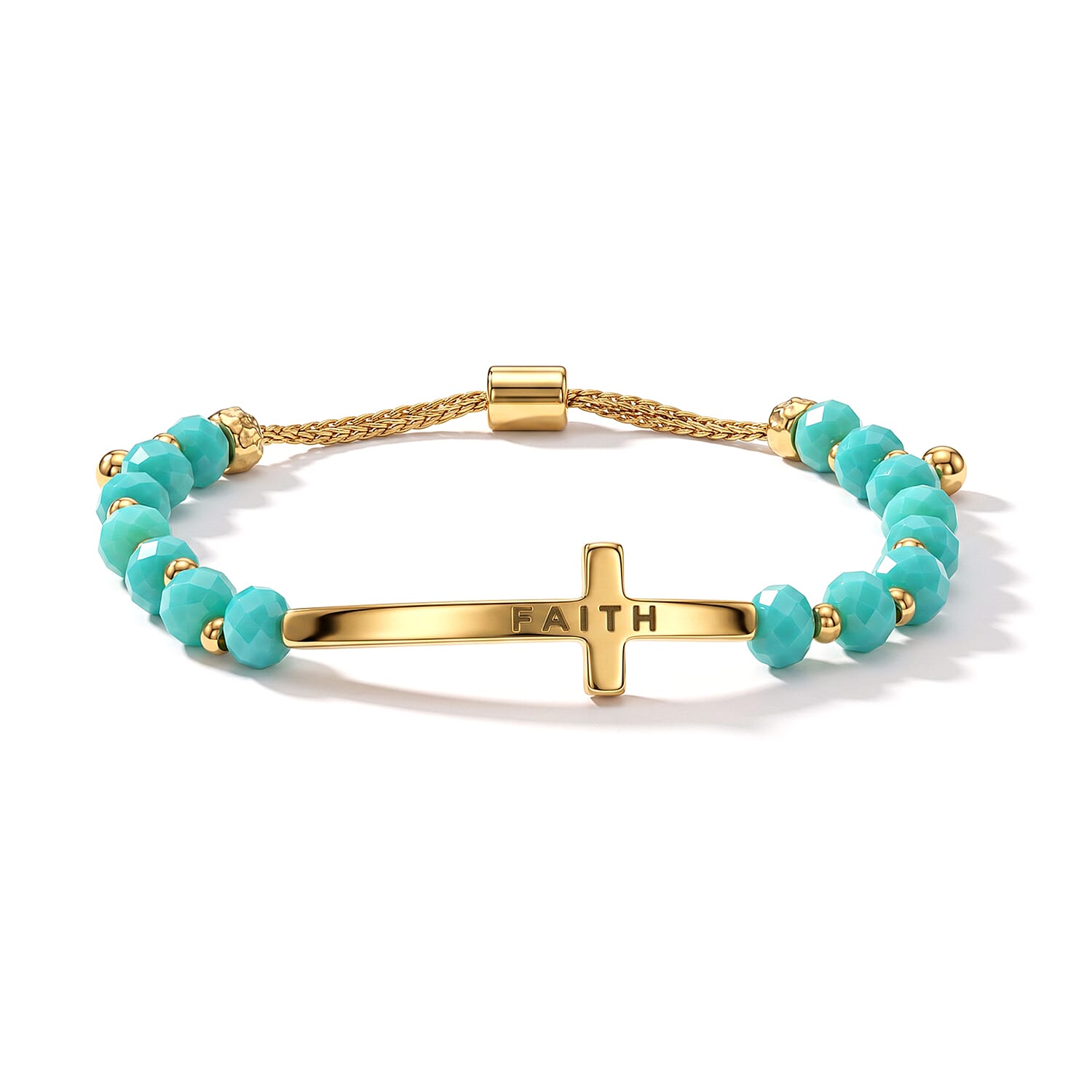 Turquoise Resin 8.80 ctw Faith Cross Bolo Bracelet in Goldtone