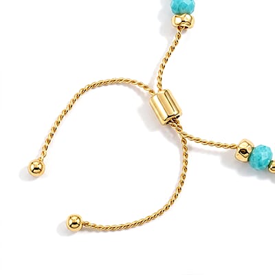 Turquoise Resin 8.80 ctw Faith Cross Bolo Bracelet in Goldtone