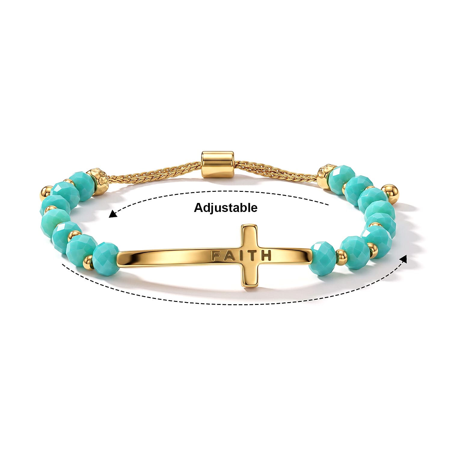 Turquoise Resin 8.80 ctw Faith Cross Bolo Bracelet in Goldtone