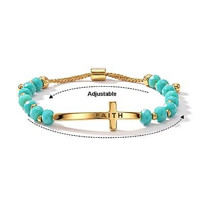 Turquoise Resin 8.80 ctw Faith Cross Bolo Bracelet in Goldtone