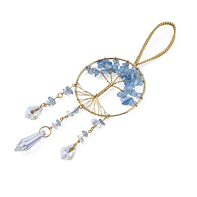 Aquamarine, Glass and White Quartz 95.00 ctw Life Tree Charms in Goldtone