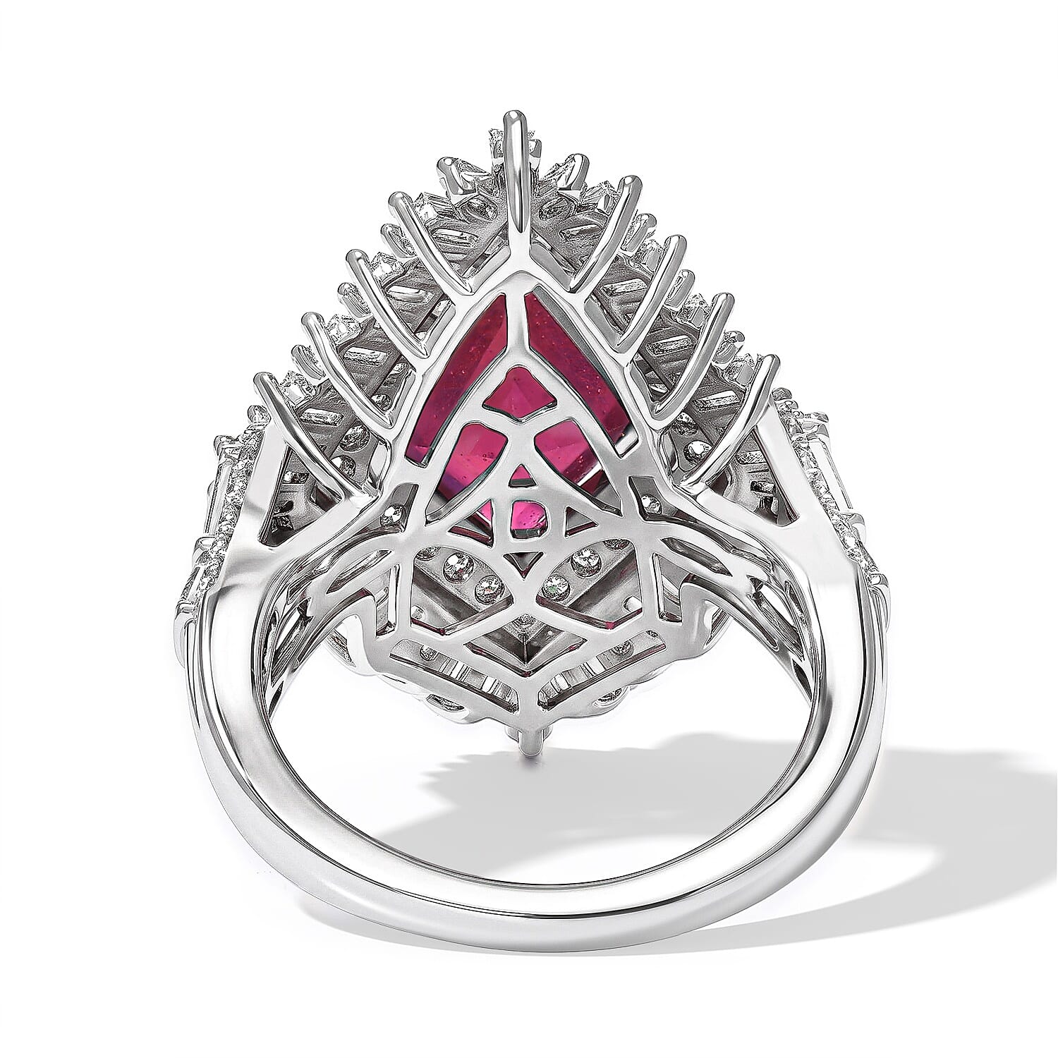 D'Joy Premium Niassa Ruby (FF) and Moissanite 6.10 ctw Ring in Rhodium Over Sterling Silver (Size 6.0)