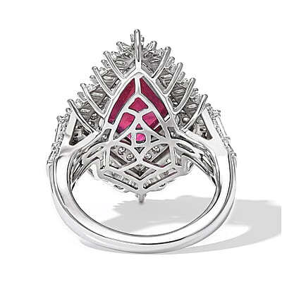 D'Joy Premium Niassa Ruby (FF) and Moissanite 6.10 ctw Ring in Rhodium Over Sterling Silver (Size 6.0)