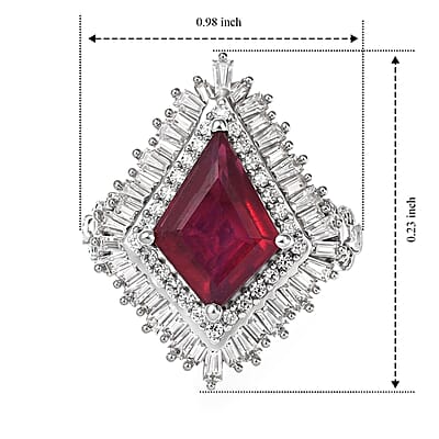 D'Joy Premium Niassa Ruby (FF) and Moissanite 6.10 ctw Ring in Rhodium Over Sterling Silver (Size 6.0)