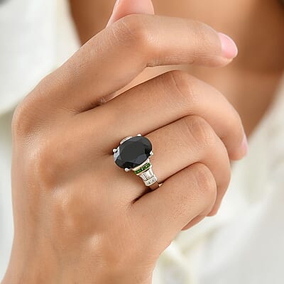 EverTrue Thai Black Spinel and Multi Gemstone 8.75 ctw Ring in Platinum Bond (Size 6.0)