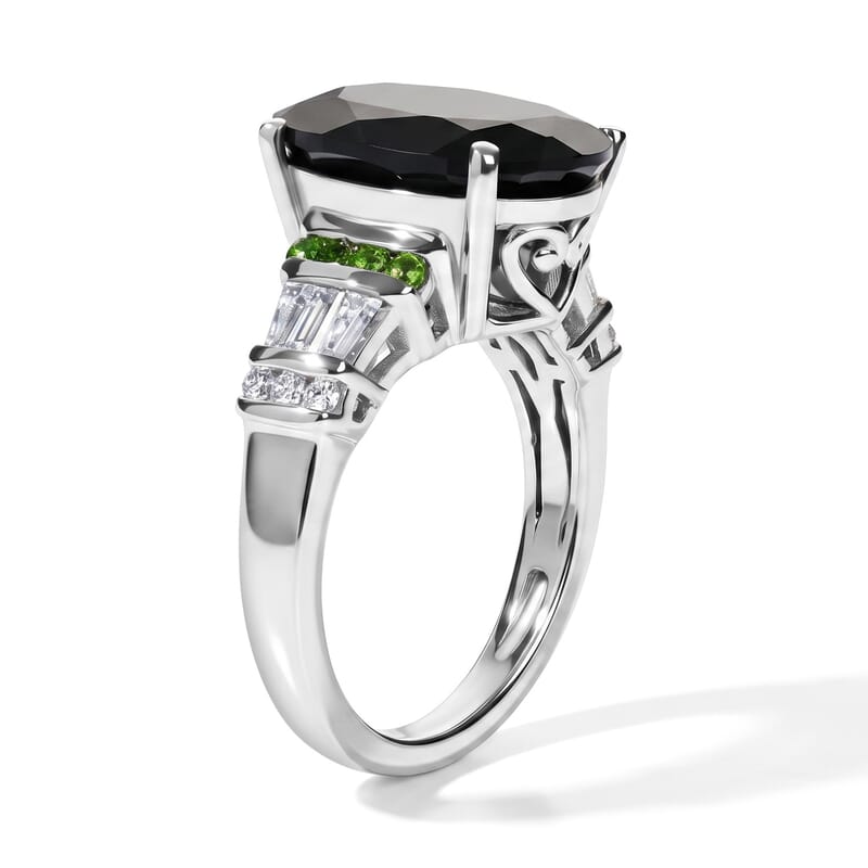 EverTrue Thai Black Spinel and Multi Gemstone 8.75 ctw Verdant Throne Ring in Platinum Bond (Size 6.0)