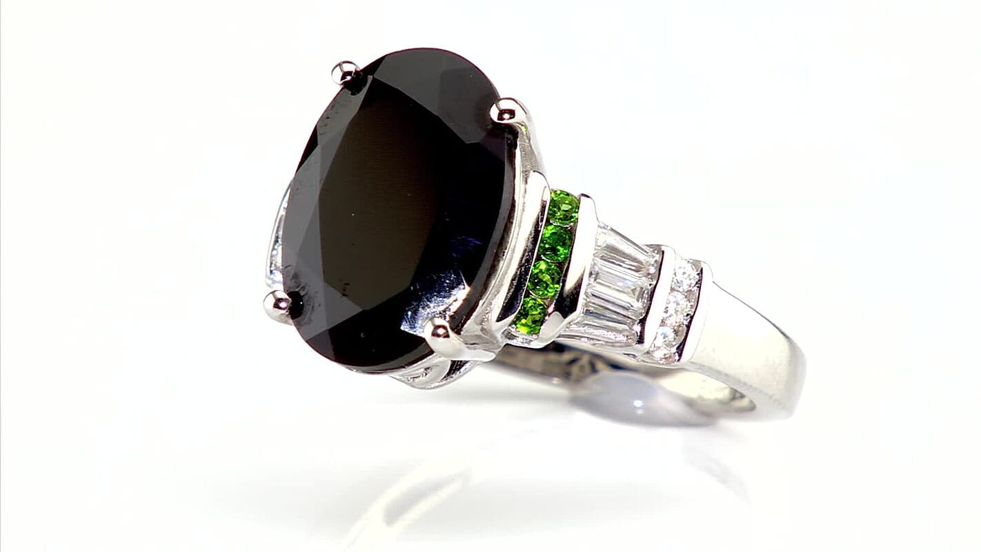 EverTrue Thai Black Spinel and Multi Gemstone 8.75 ctw Ring in Platinum Bond (Size 10.0)