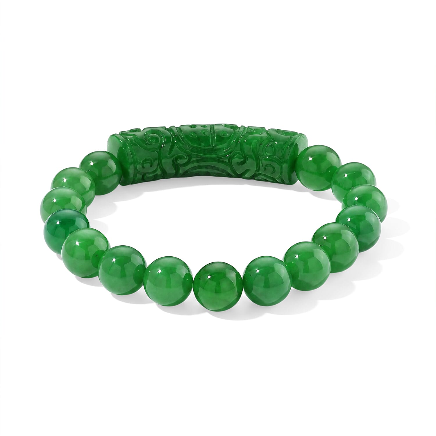 Green Jade (D) 230.00 ctw Beaded Stretch Bracelet (6.5-7In)