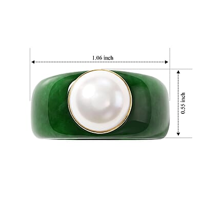 D'Joy White Edison Pearl and Green Jade 10.00 ctw Band Ring in 14K Yellow Gold Over Sterling Silver (Size 6.0)