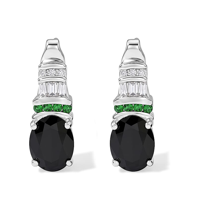 EverTrue Thai Black Spinel and Multi Gemstone 6.00 ctw Earrings in Platinum Bond