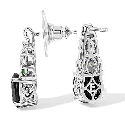 EverTrue Thai Black Spinel and Multi Gemstone 6.00 ctw Earrings in Platinum Bond