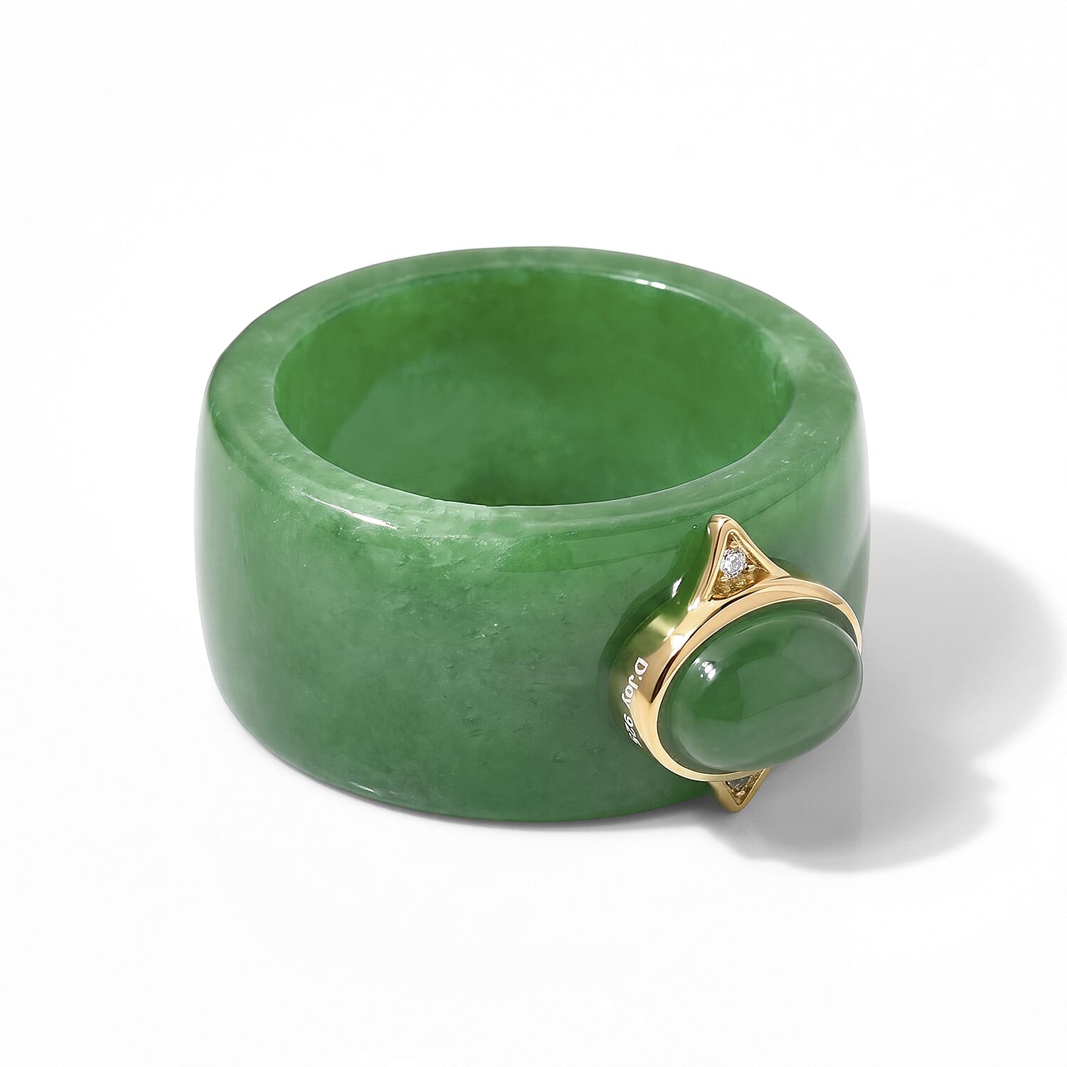 D'Joy Green Jade(D) and Simulated Diamond 30.10 ctw Ring in 14K YG Over Sterling Silver (Size 6.0)