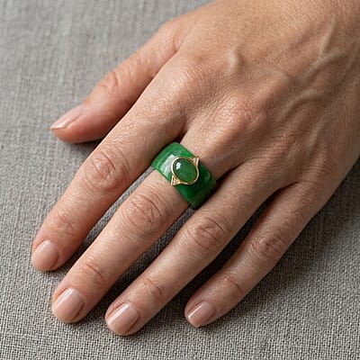 D'Joy Green Jade(D) and Simulated Diamond 30.10 ctw Ring in 14K YG Over Sterling Silver (Size 6.0)