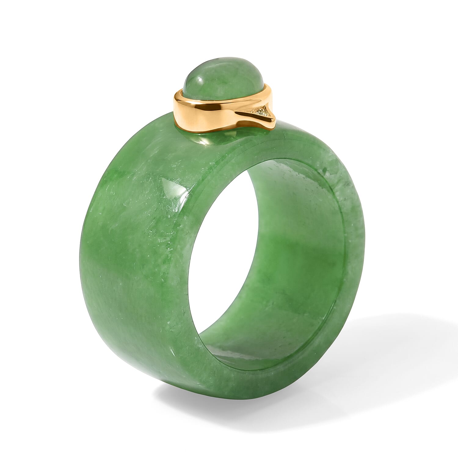 D'Joy Green Jade(D) and Simulated Diamond 30.10 ctw Ring in 14K YG Over Sterling Silver (Size 6.0)