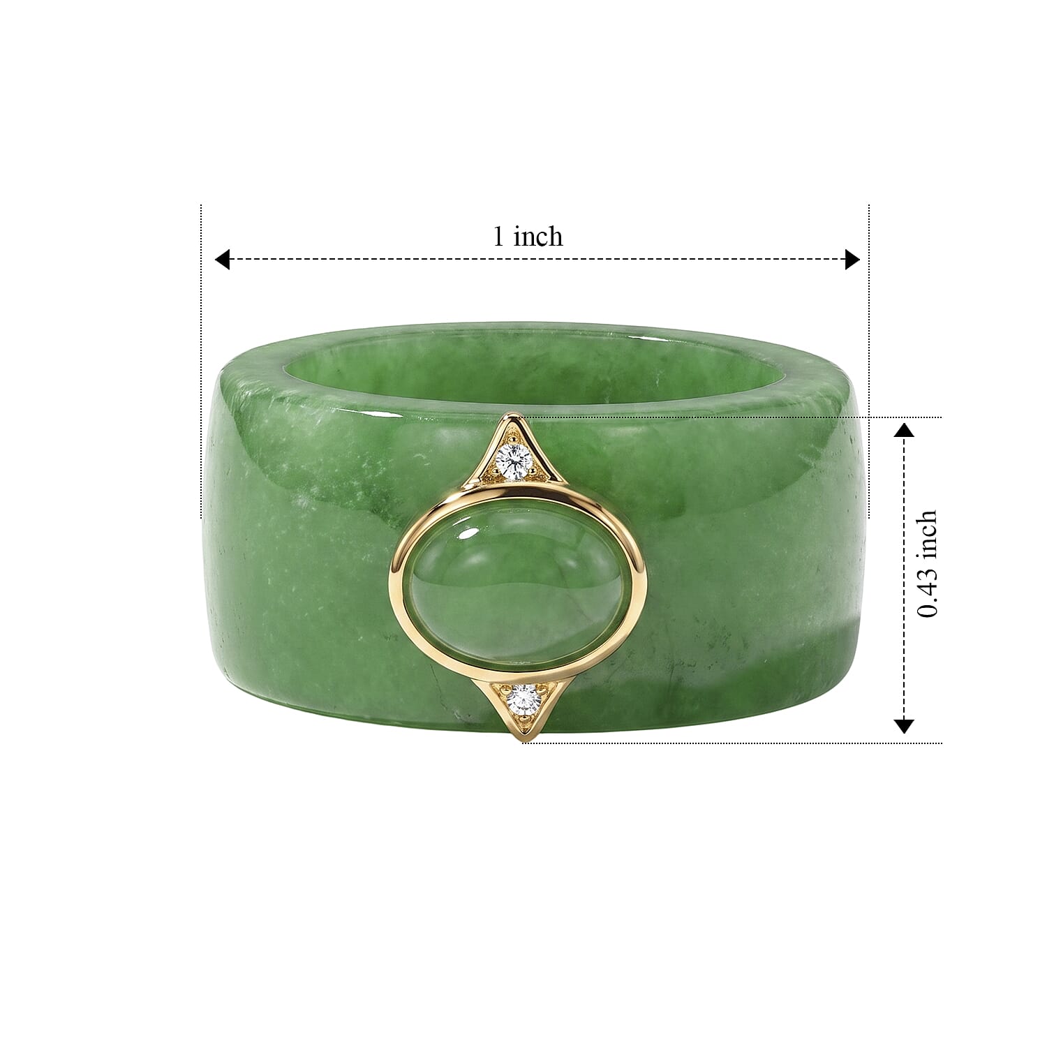 D'Joy Green Jade(D) and Simulated Diamond 30.10 ctw Ring in 14K YG Over Sterling Silver (Size 6.0)