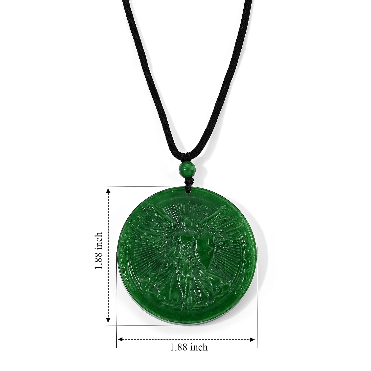Green Jade(D) 110.00 ctw Carved Angel Pendant with Cord Necklace (28 Inches)