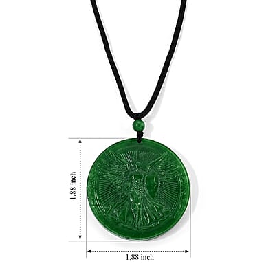 Green Jade(D) 110.00 ctw Carved Angel Pendant with Cord Necklace (28 Inches)
