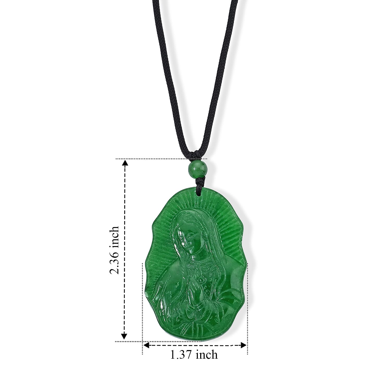 Green Jade (D) 85.00 ctw Madonna Carved Pendant with Cord Necklace (28 Inches)