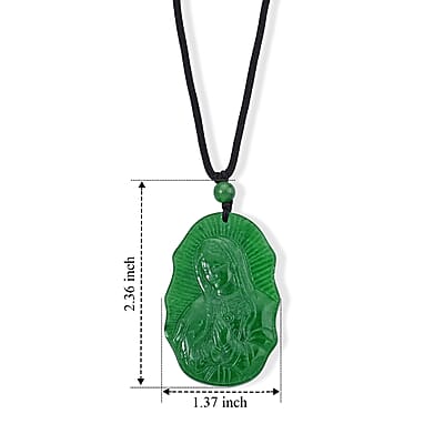 Green Jade (D) 85.00 ctw Madonna Carved Pendant with Cord Necklace (28 Inches)