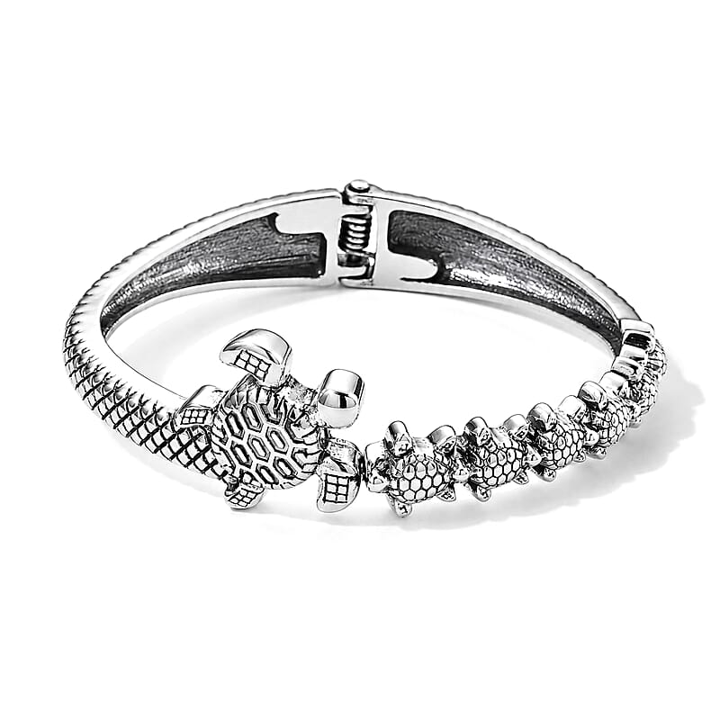 Turtle Bangle Bracelet in Silvertone (7.50 In)