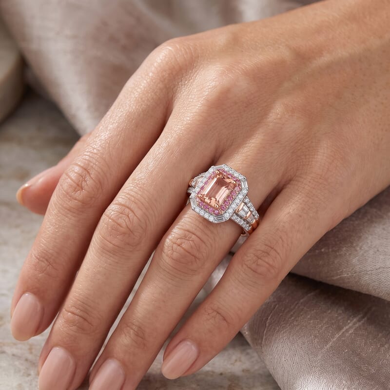 D'Joy Premium Blush Tourmaline and Multi Gemstone 1.90 ctw Blush Royale Ring in 18K Vermeil Rose Gold Over Sterling Silver (Size 6.0)