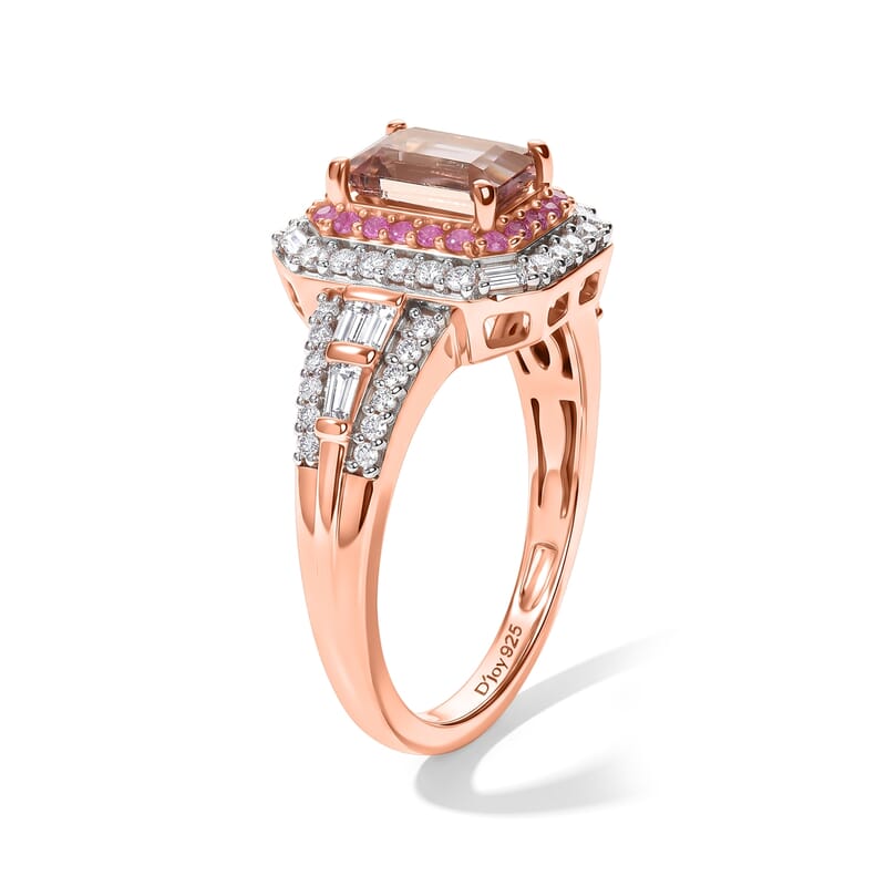 D'Joy Premium Blush Tourmaline and Multi Gemstone 1.90 ctw Blush Royale Ring in 18K Vermeil Rose Gold Over Sterling Silver (Size 6.0)
