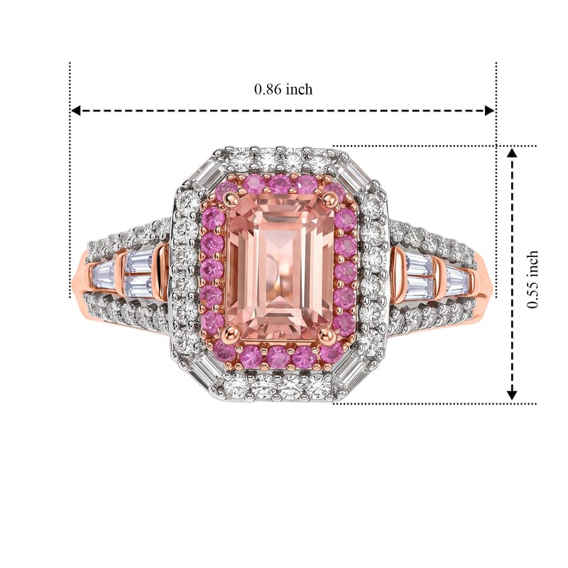 D'Joy Premium Blush Tourmaline and Multi Gemstone 1.90 ctw Blush Royale Ring in 18K Vermeil Rose Gold Over Sterling Silver (Size 6.0)