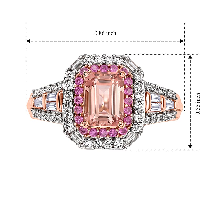 D'Joy Premium Blush Tourmaline and Multi Gemstone 1.75 ctw Ring in 18K Vermeil Rose Gold Over Sterling Silver (Size 6.0)