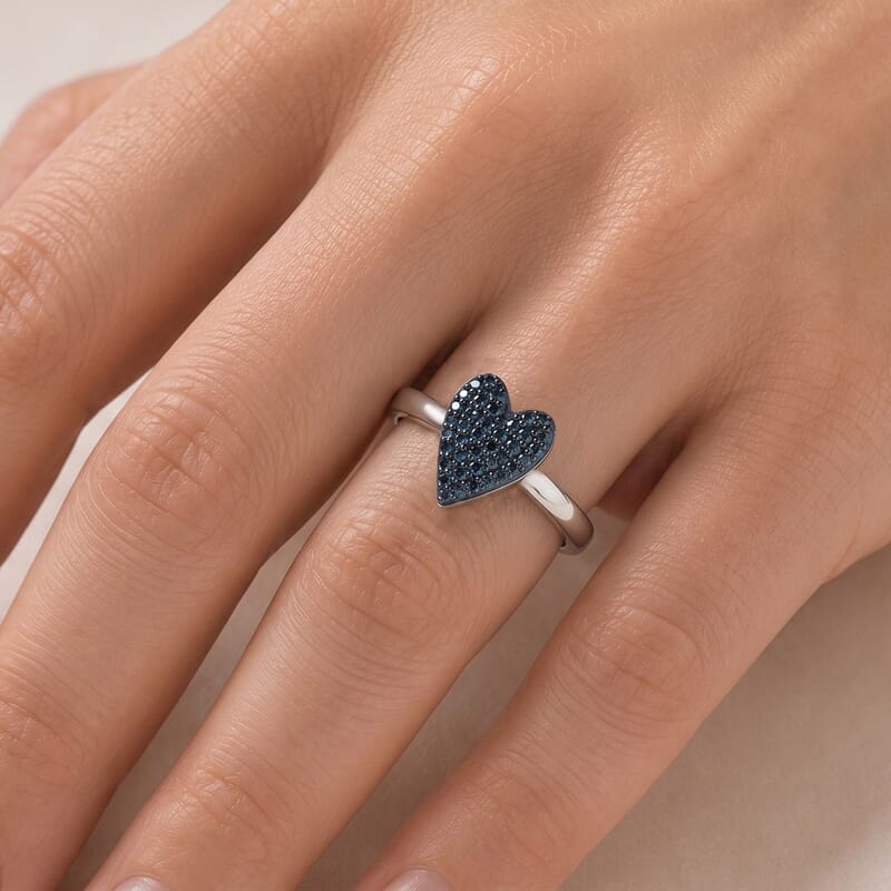 D'Joy Blue Diamond 0.35 ctw Ocean of Love Ring in Rhodium Over Sterling Silver (Size 5.0)