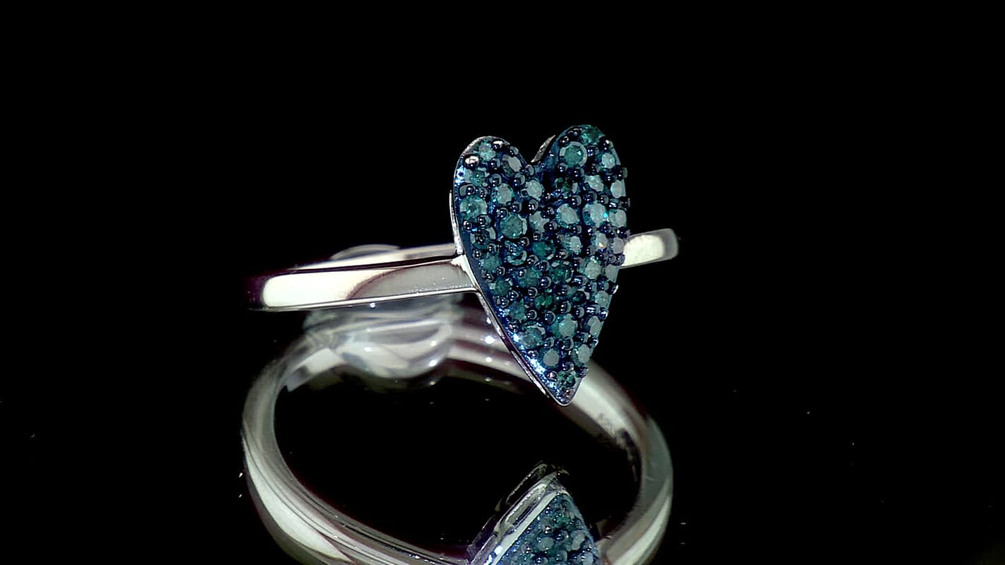 D''Joy Blue Diamond IR 0.35 ctw Heart Ring in Rhodium Over Sterling Silver (Size 5.0)