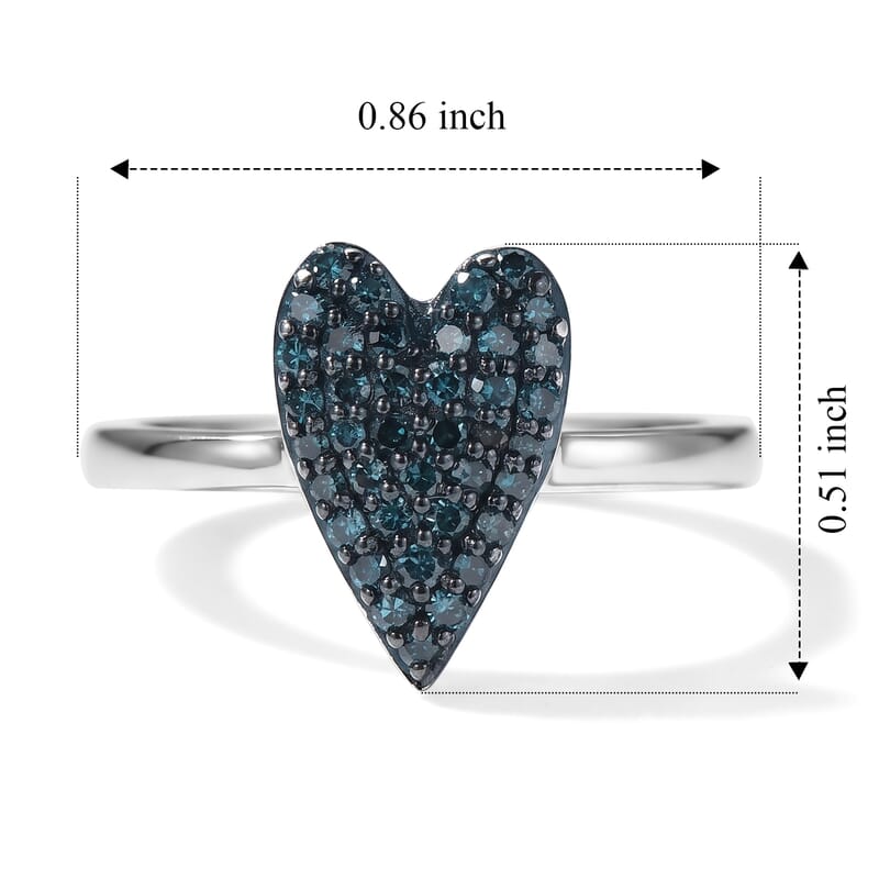 D'Joy Blue Diamond 0.35 ctw Ocean of Love Ring in Rhodium Over Sterling Silver (Size 5.0)