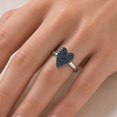 D'Joy Blue Diamond IR 0.35 ctw Ocean of Love Ring in Rhodium Over Sterling Silver (Size 6.0)
