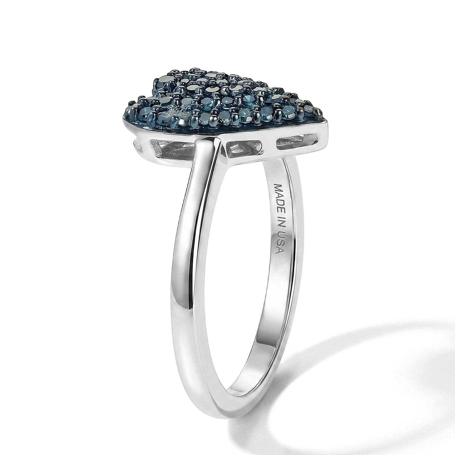 D'Joy Blue Diamond IR 0.35 ctw Ocean of Love Ring in Rhodium Over Sterling Silver (Size 6.0)
