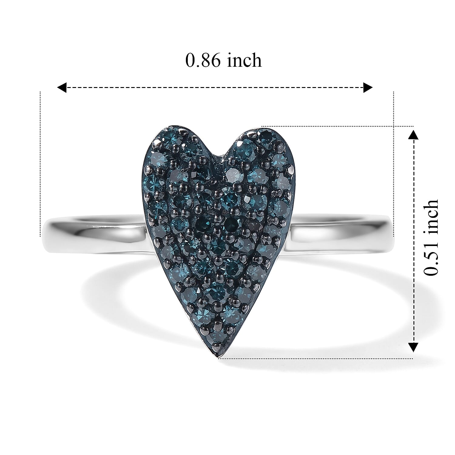 D'Joy Blue Diamond IR 0.35 ctw Ocean of Love Ring in Rhodium Over Sterling Silver (Size 6.0)