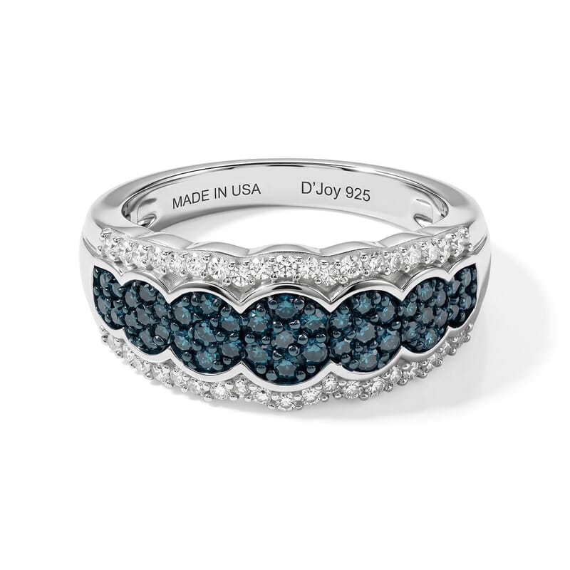 D'Joy Blue and White Diamond 0.70 ctw Floral Ring in Rhodium Over Sterling Silver (Size 7.0)