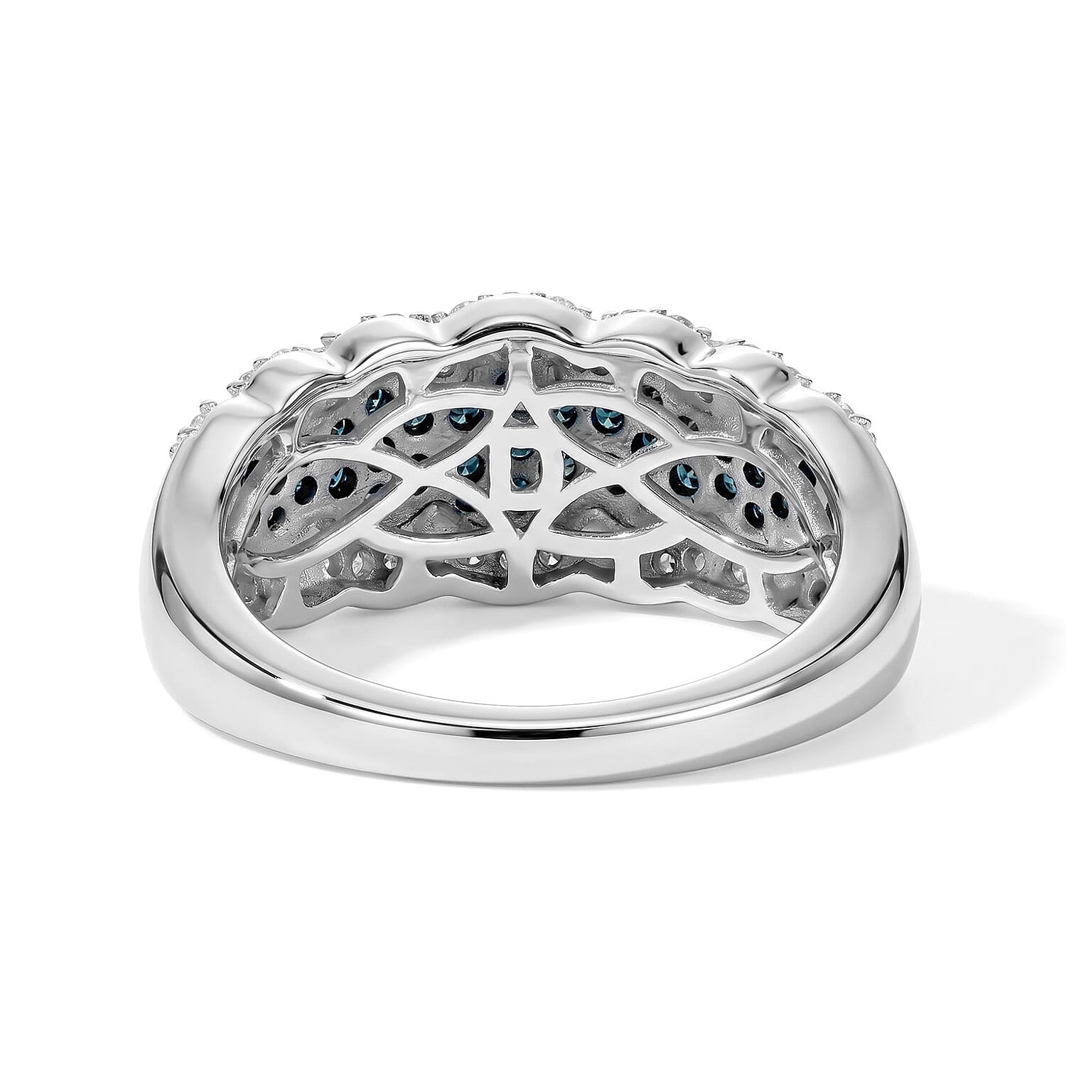 D'Joy Blue and White Diamond 0.70 ctw Floral Ring in Rhodium Over Sterling Silver (Size 7.0)
