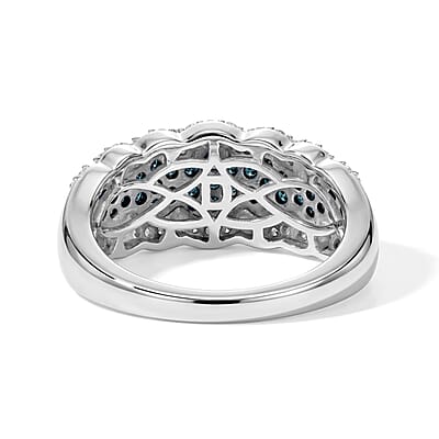 D'Joy Blue and White Diamond 0.70 ctw Floral Ring in Rhodium Over Sterling Silver (Size 7.0)