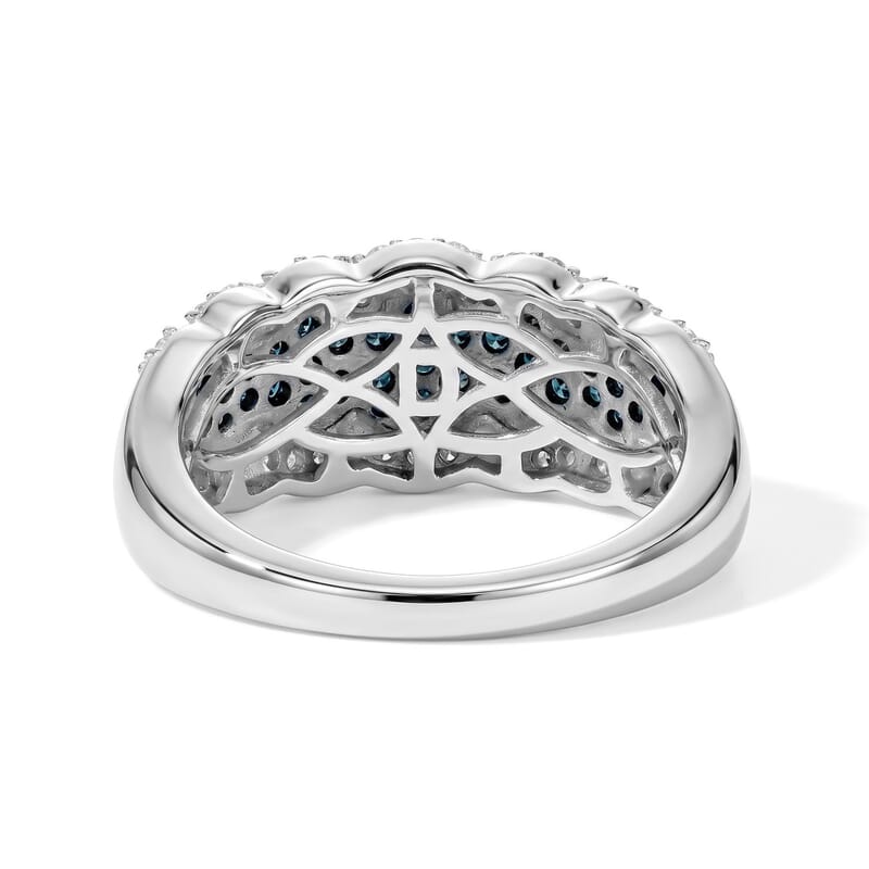 D'Joy Blue and White Diamond 0.70 ctw Floral Ring in Rhodium Over Sterling Silver (Size 7.0)