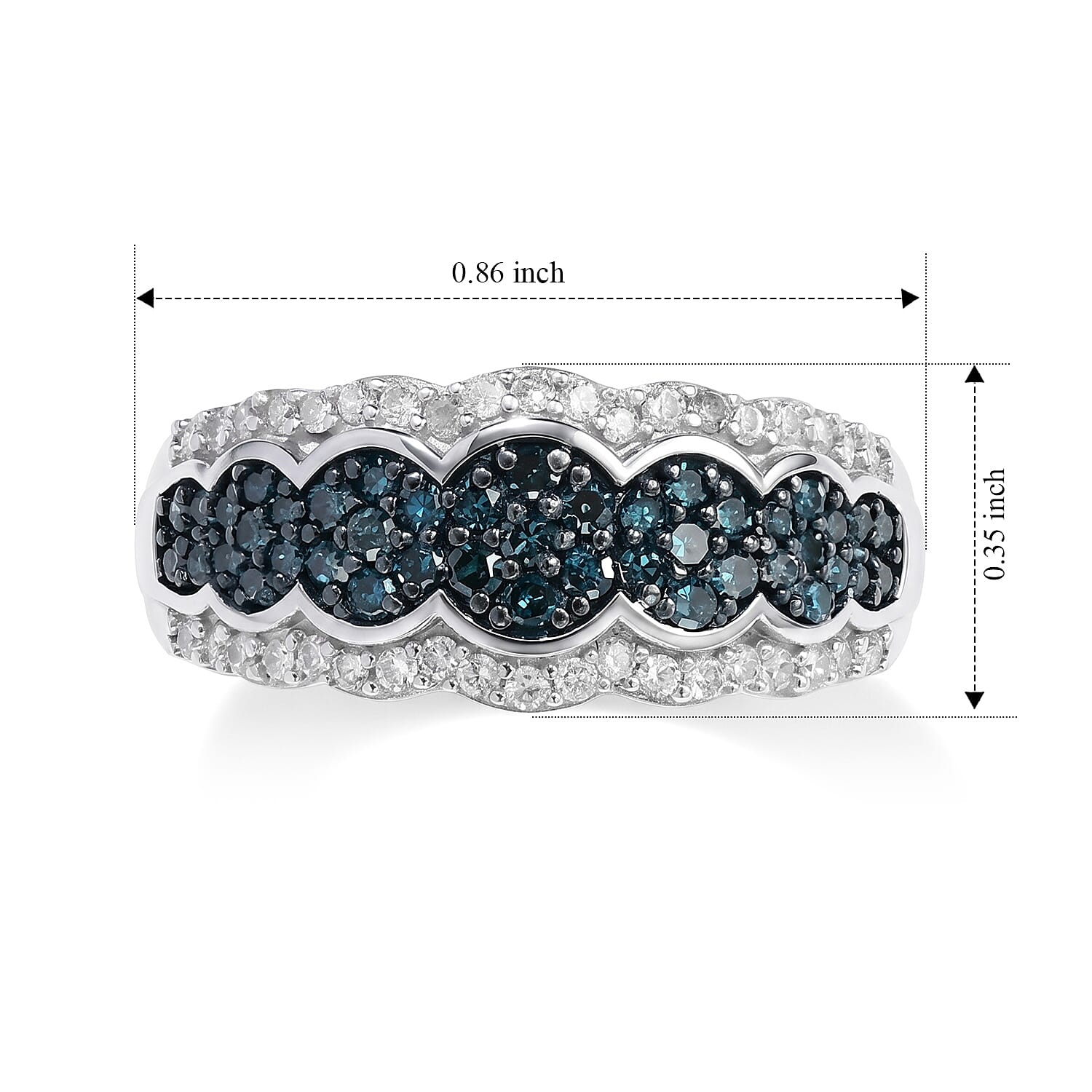 D'Joy Blue and White Diamond 0.70 ctw Floral Ring in Rhodium Over Sterling Silver (Size 7.0)