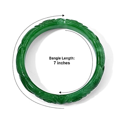 Green Jade 245.00 ctw Carved Rose Bangle Bracelet (7.00 In)