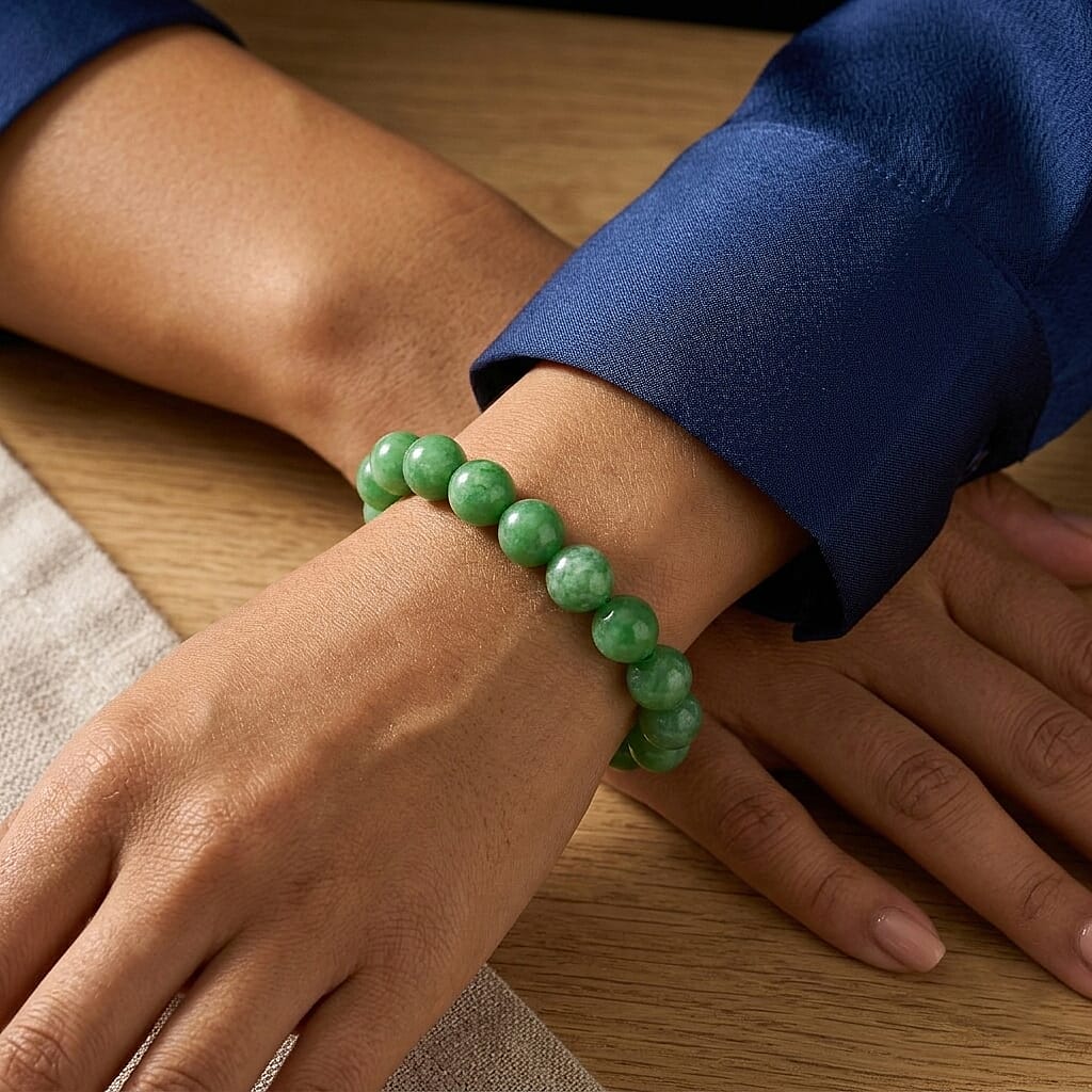 Green Jade (D) 230.00 ctw Beaded Stretch Bracelet