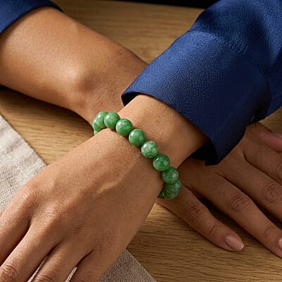 Green Jade (D) 230.00 ctw Beaded Stretch Bracelet