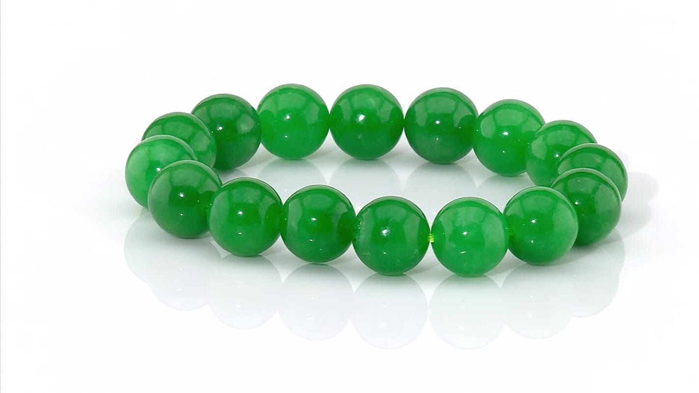 Green Jade 12-13mm Beaded Stretch Bracelet 230.00 ctw