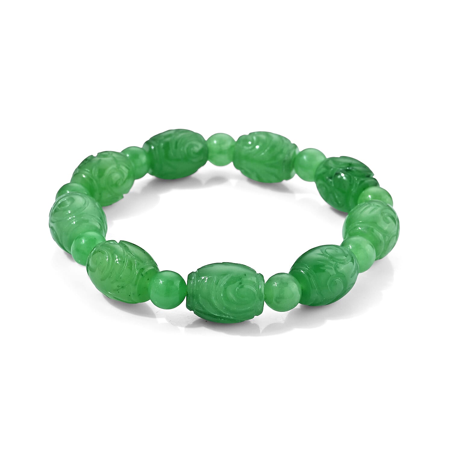 Green Jade (D) 110.00 ctw Beaded Stretch Bracelet
