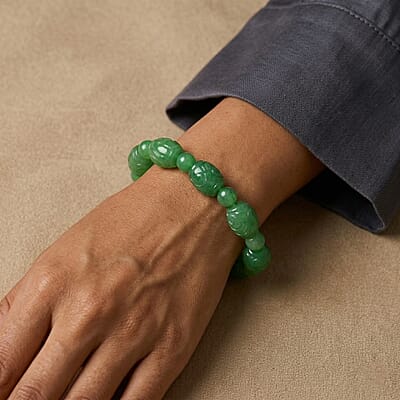 Green Jade (D) 110.00 ctw Beaded Stretch Bracelet