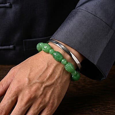 Green Jade (D) 110.00 ctw Beaded Stretch Bracelet
