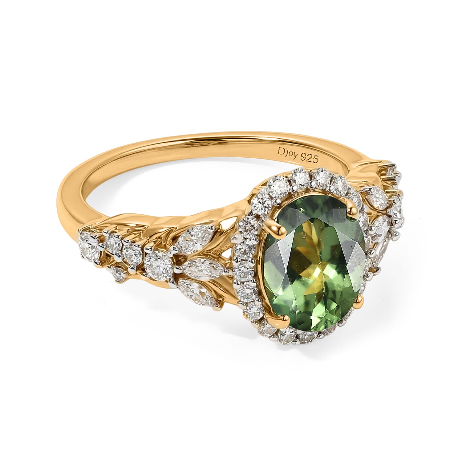 D''Joy Premium Natural Green Apatite, Moissanite Ring in 18K Vermeil YG Over Sterling Silver (Size 7.0) 2.40 ctw