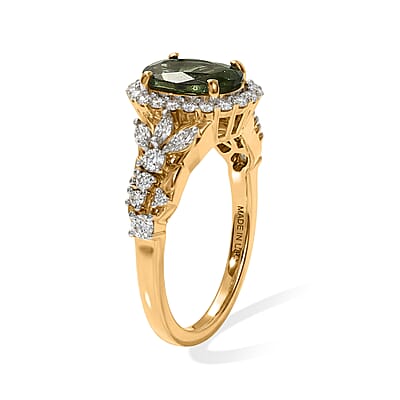 D'Joy Premium Natural Green Apatite and Moissanite 2.40 ctw Emerald Vine Ring in 18K Vermeil Yellow Gold Over Sterling Silver (Size 6.0)