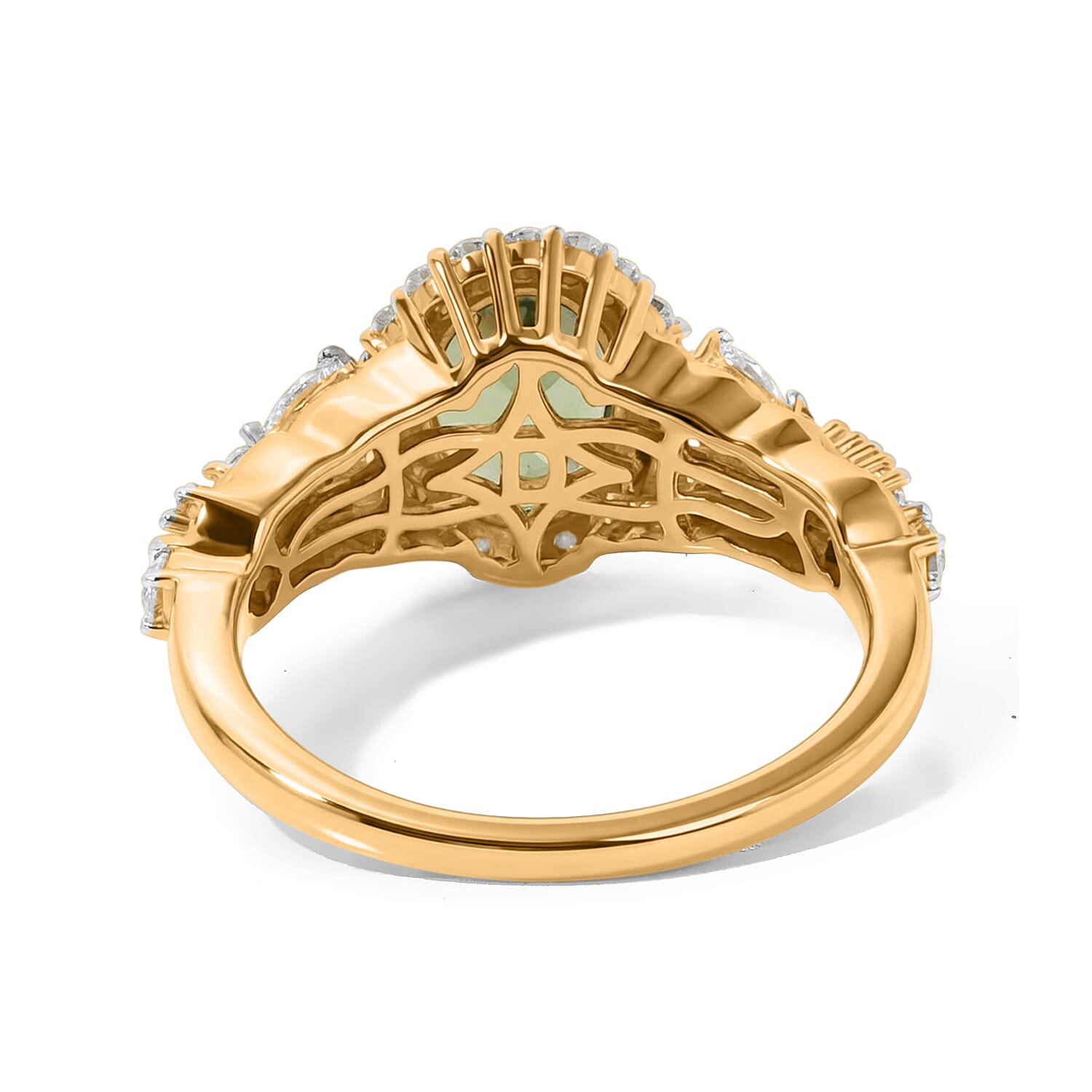 D'Joy Premium Natural Green Apatite and Moissanite 2.40 ctw Emerald Vine Ring in 18K Vermeil Yellow Gold Over Sterling Silver (Size 6.0)