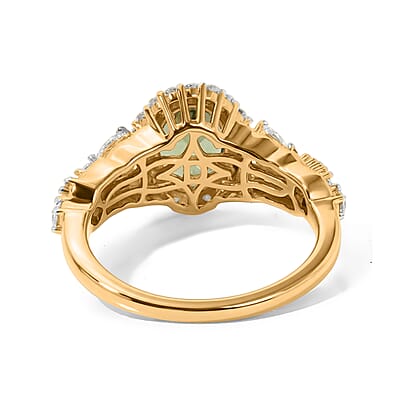 D'Joy Premium Natural Green Apatite and Moissanite 2.40 ctw Emerald Vine Ring in 18K Vermeil Yellow Gold Over Sterling Silver (Size 6.0)